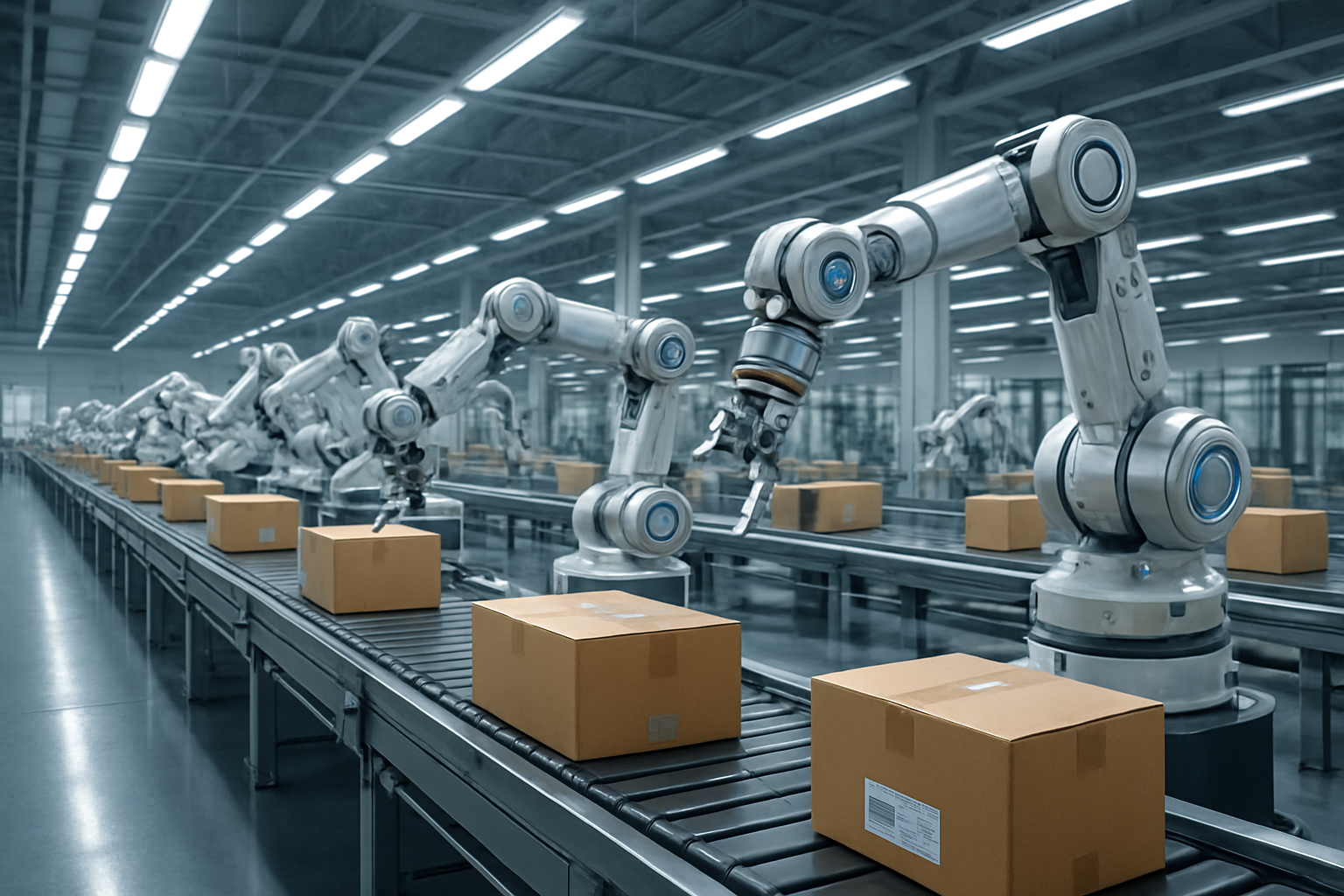 Dây chuyền đóng gói tự động trong nhà máy hiện đại